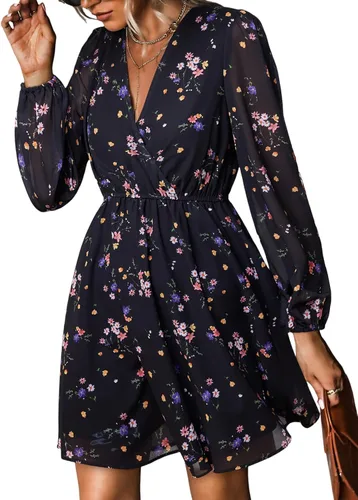 Vista 24 de CUPSHE Vestido floral de otoño para mujer, estilo bohemio, para vacaciones Borgoña Ditsy