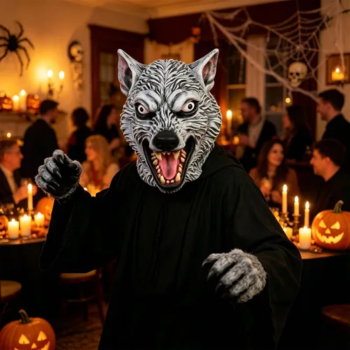 Vista 6 de HOTTERCOS Máscara aterradora de lobo de hombre lobo para disfraz de fiesta
