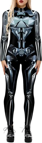 Vista 9 de Womens Hi-neck Skeleton Print Bodycon Jumpsuits Fullbody Unitard 2020#Pattern4