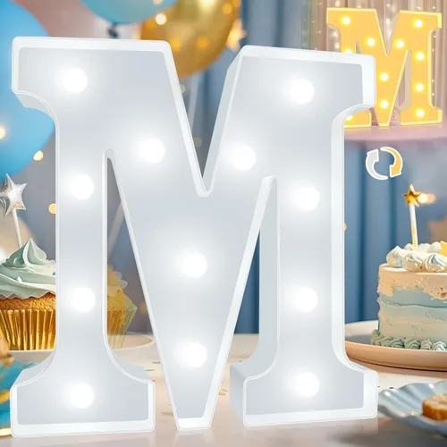 Vista 28 de Pooqla Letras con luces LED de marquesina, letras decorativas iluminadas en blanco cálido y blanco frío, letras del alfabeto iluminadas para niños
