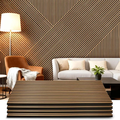 Vista 12 de Paneles de pared de madera acústica de 47.6 x 23.6 pulgadas, paneles de madera a prueba de sonido para paredes, panel acanalado 3D para decoración