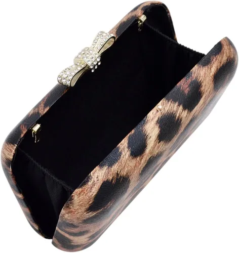 Vista 5 de Elegante leopardo PU cuero Crystal Bow Top duro embrague bolso de noche