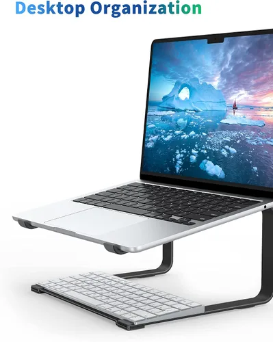 Vista 3 de SOUNDANCE Soporte de computadora portátil para escritorio, elevador ergonómico de metal para portátiles de 12 a 17.3 pulgadas, soporte de escritorio
