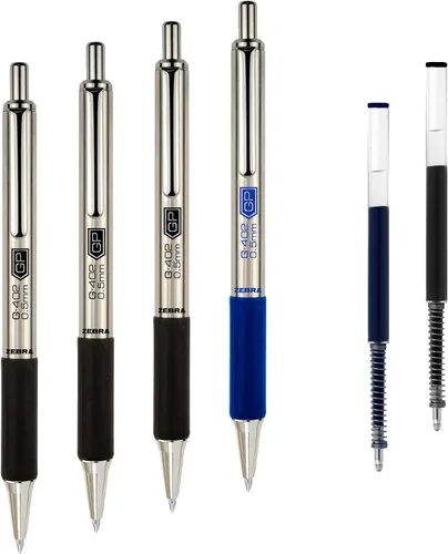 Vista 7 de Zebra Pen STEEL G-402 - Bolígrafo de gel retráctil, punta fina de 0.020 in, tinta negra suave, tinta de secado rápido para evitar manchas ni