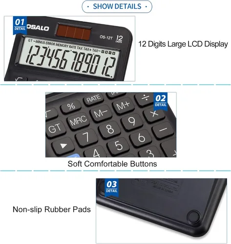 Vista 5 de Calculadora de escritorio de bolsillo de tamaño pequeño y bolsa de archivos impermeable de doble bolsillo grande con asa