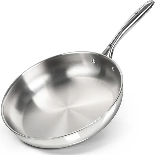 Vista 8 de MICHELANGELO Juego de sartenes de acero inoxidable, 8" 9.5" 11" sartén de inducción, sartenes de cocina de base triple con mango ergonómico
