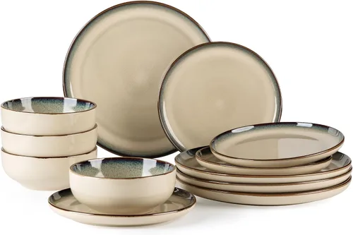 Vista 13 de GBHOME Juego de vajilla de cerámica para 4, 12 piezas, platos y cuencos de cerámica, platos resistentes a los arañazos, aptos para lavavajillas