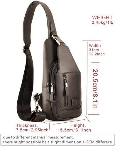Vista 7 de Bolso bandolera de cuero para hombre bolso de pecho bolso de mensajero bolso de hombro pequeño Negro - Viajar