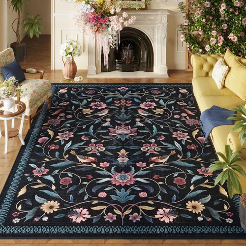Vista 9 de Alfombra de entrada vintage con medallón floral de 2 x 3 pulgadas, lavable a máquina, alfombra de entrada de pelo bajo, suave, pequeña, alfombra