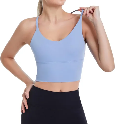 Vista 3 de MATHACINO Sports Bras Longline Fitness Crop Tops Tank Yoga Running Shirts V-Neck Spaghetti Strappy Workout Yoga Bra