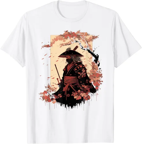 Vista 92 de Camiseta estética vintage samurái de arte japonés samurái retro cereza, Negro