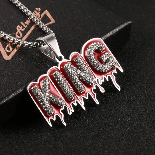 Vista 5 de AsAlways Hip Hop - Collar de acero inoxidable brillante con dije de circonita cúbica para hombres y mujeres, Acero inoxidable, Circonia cúbica