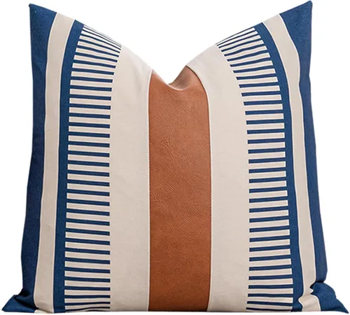 Vista 30 de Juego de 2 fundas de almohada bohemias a rayas de 16 x 16 pulgadas, fundas de almohada de cuero modernas para sofá, cama, decoración de granja