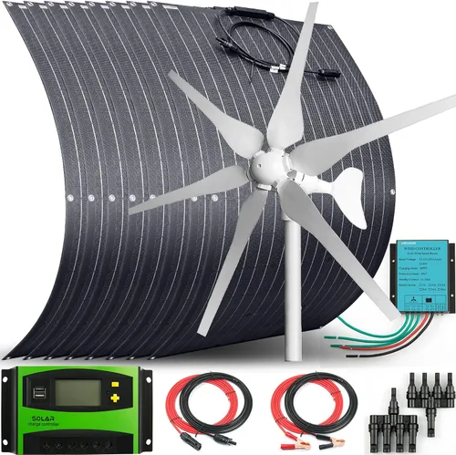 Vista 11 de Kit solar eólico de 500 W, sistema de 12 V fuera de la red: generador de turbina eólica de 400 W + 1 panel solar flexible ETFE de 100 W +