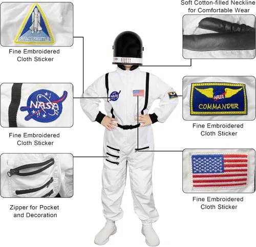 Vista 6 de Lulu Home Disfraz de astronauta para niños de Halloween con casco espacial S M L XL adolescente