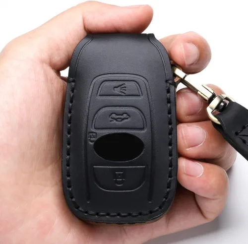 Vista 4 de Funda de cuero para llavero compatible con Subaru, control remoto sin llave, Forester Impreza Outback WRX BRZ Legacy y XV Crosstrek, etc. (A-Negro)