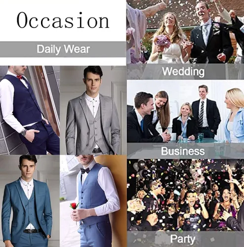 Vista 7 de Trajes de 3 piezas para hombre, conjunto de traje de boda ajustado, para padrinos de boda, traje de graduación, esmoquin, negocios, formal, casual
