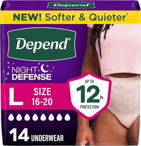Vista 18 de Depend Night Defense - Pañales para adultos, ropa interior para incontinencia y fugas de vejiga posparto para mujer, desechables, durante la noche