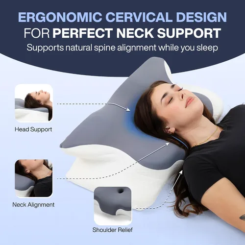 Vista 3 de Almohada ergonómica de espuma viscoelástica con orificio para el brazo, soporte ortopédico cervical de mariposa para dormir de lado, reduce