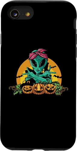 Vista 13 de iPhone 13 Pro Alien Peace Sign Halloween Costume Pumpkin Men Women Kids Case