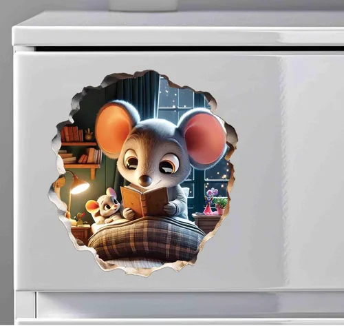 Vista 8 de Calcomanía de pared 3D con agujero de ratón - Calcomanía decorativa para pared de habitación de niños - Desmontable, se pega y se despega