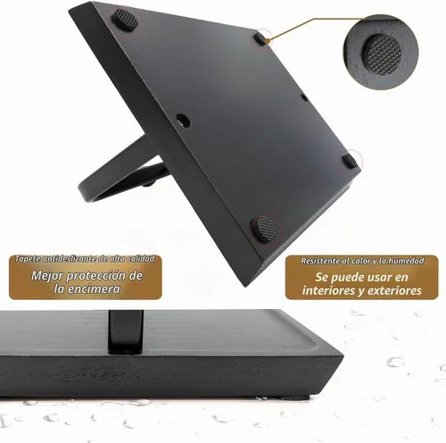 Vista 8 de ALLCENER Servilletero para mesa con brazo pesado Servilletero plano moderno negro Diseño de metal mate y madera para encimera de cocina, comedor