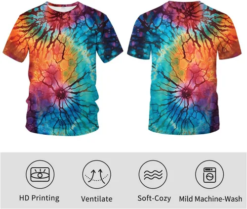 Vista 3 de Srcnhim Dreamworld - Camiseta de manga corta con estampado 3D para hombre, diseño de teñido anudado