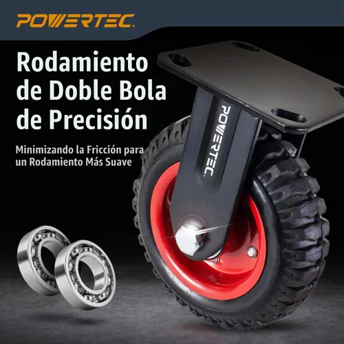 Vista 4 de POWERTEC Ruedas giratorias de 6 pulgadas, ruedas de placa fija resistentes con banda de rodadura de goma para banco de trabajo, carrito, carro