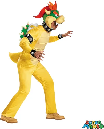 Vista 2 de Disguise Super Mario Bros - Disfraz de Bowser de lujo para adultos Traje de cosplay de Bowser de talla grande para hombre con concha inflable