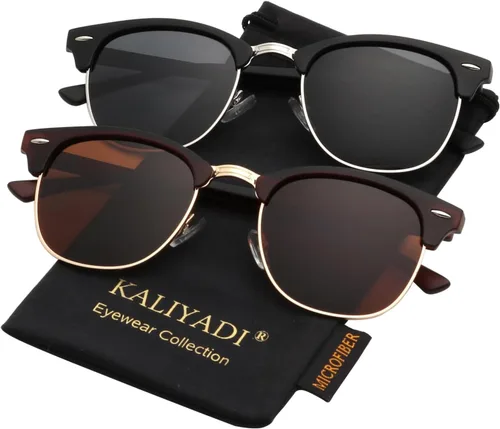 Vista 45 de KALIYADI Gafas de sol polarizadas para hombres y mujeres, marco semi sin montura, para conducir con bloqueo UV A01-(1 Pack) Tortuga Mate G15