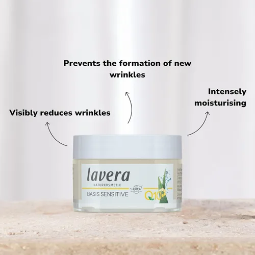Vista 3 de lavera Basis Sensitive Crema hidratante antiarrugas – Crema facial con Q10 y aloe vera – Crema facial hidratante – Crema antienvejecimiento