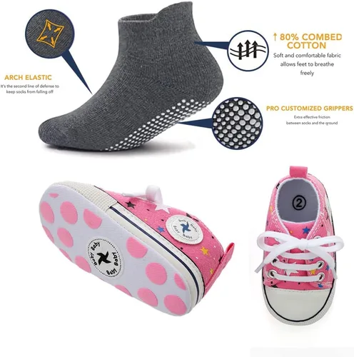 Vista 5 de Zapatos de lona suave unisex para bebés, niños y niñas, tenis antideslizantes ligeros para bebés recién nacidos