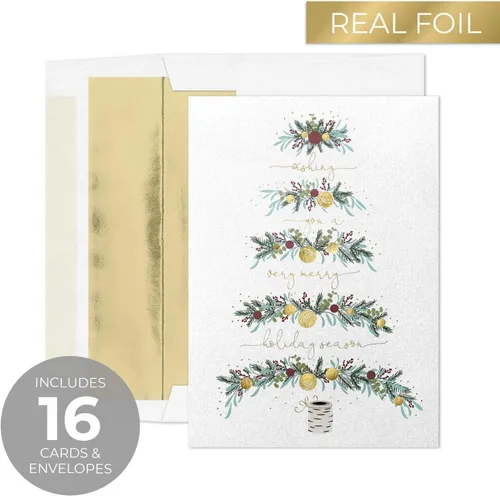 Vista 2 de Between The Branches Tarjetas Navideñas con Lámina Dorada / 16 Tarjetas de Navidad en Caja con Sobres Forrados de Lámina / 5 5/8" x 7 7/8" Tarjetas
