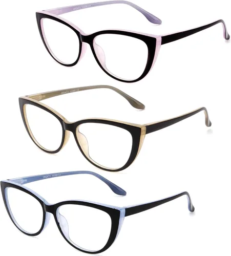 Vista 8 de Paquete de 3 lentes de lectura con bloqueo de luz azul, para mujer, diseño elegante de ojo de gato, antifatiga ocular y deslumbramiento, +1.0 de 3