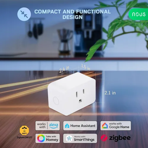Vista 5 de Enchufe inteligente Zigbee, monitoreo de energía, requiere certificación ETL, compatible con Alexa, Google Home, Home Assistant, SmartThings