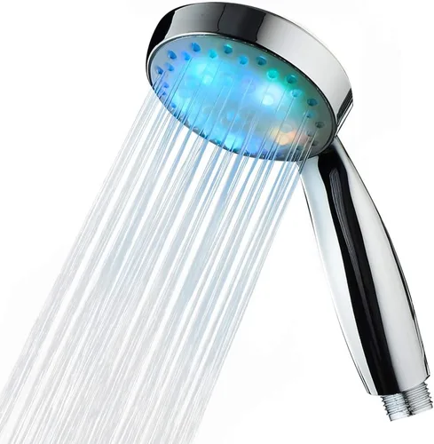 Vista 2 de Cabezal de ducha LED KAIREY con mango 7 colores que cambian automáticamente, luz de ducha que se enciende con mango pulido cromado con manguera