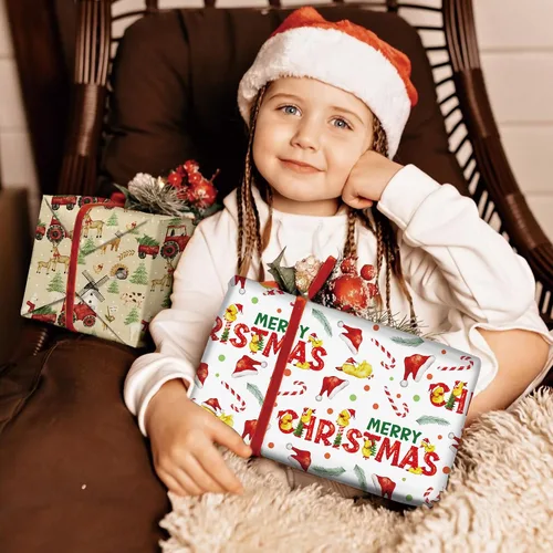 Vista 2 de SaringSwoon Papel de regalo de pato de Navidad, divertido envoltorio de regalo de Navidad con sombreros de Papá Noel, bastones de caramelo, patos