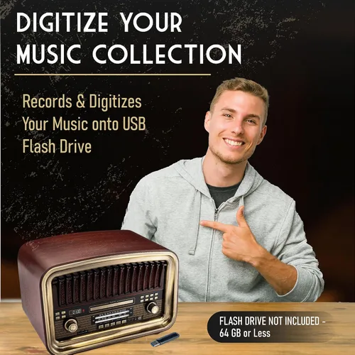 Vista 5 de SoundBeast Radio Todo en Uno AM/FM con Reproductor de CD, Entrada Bluetooth, Reproducción y Grabación USB, Reproducción de Tarjeta SD, Entrada
