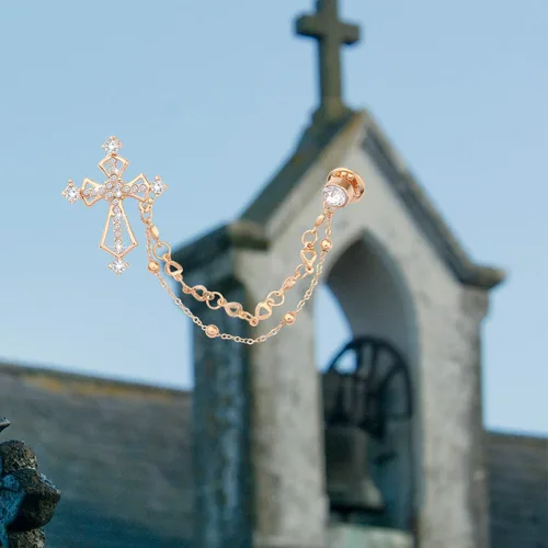 Vista 7 de Broche de cruz cristiana con cruz de circón y circonita cúbica, cruz cruzada, cruz de solapa, broche de cristal de diamantes de imitación, regalo