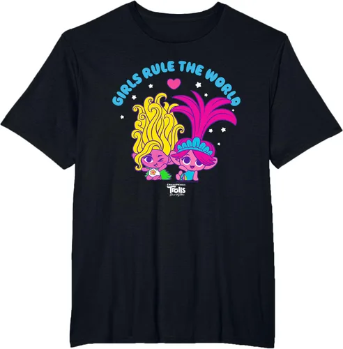 Vista 39 de DreamWorks Trolls Band Together - Camiseta para niñas con leyenda "Rule", diseño Negro