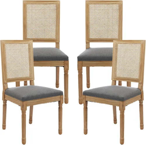 Vista 41 de ODUSE-DAILY Juego de 2 sillas de comedor French Country color beige, sillas de comedor de madera bohemia con respaldo tejido y asiento tapizado