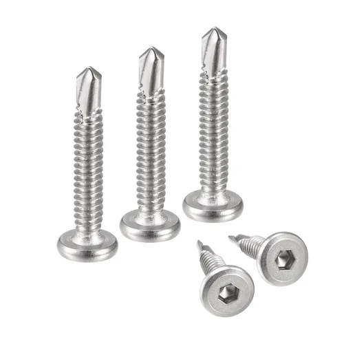 Vista 6 de uxcell Tornillos Autorroscantes de Encaje Hexagonal, 1/4 x 1 Acero Inoxidable 410 Tornillo de Perforación de Cabeza Plana para Chapa Metálica 100