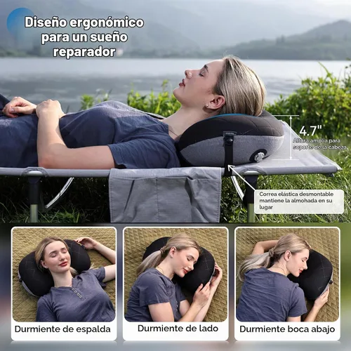 Vista 2 de MARCHWAY Almohada de acampada ultraligera inflable con funda lavable suave, almohada de aire portátil y compresible compacta para dormir al aire
