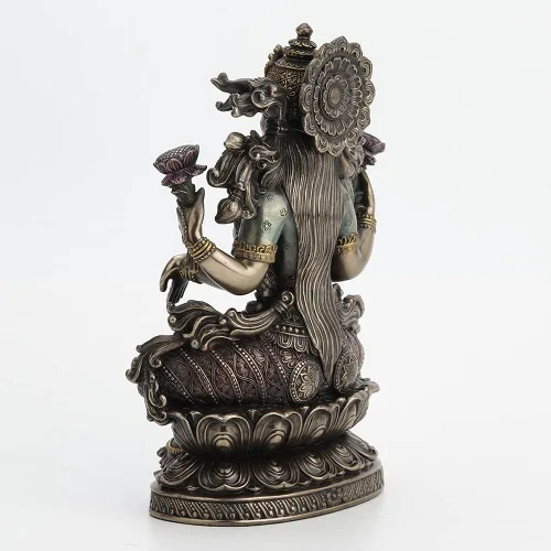 Vista 3 de Veronese Design 9 1/2 pulgadas de alto Lakshmi Diosa hindú sentada en loto fundido en frío estatua de resina bronceada estatua religiosa