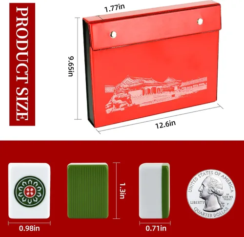Vista 6 de 34MM chino verde medio Mahjong establece 144+2 azulejos de melamina 1.3 "azulejo con caja de transporte portátil completo juego de mahjong