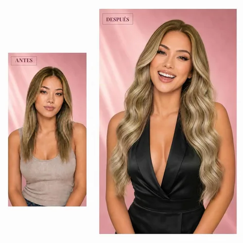 Vista 2 de Ve Sunny Extensiones de cabello humano real con clip balayage, color marrón castaño degradado a rubio, 12 pulgadas, 5 unidades, 2.82 onzas