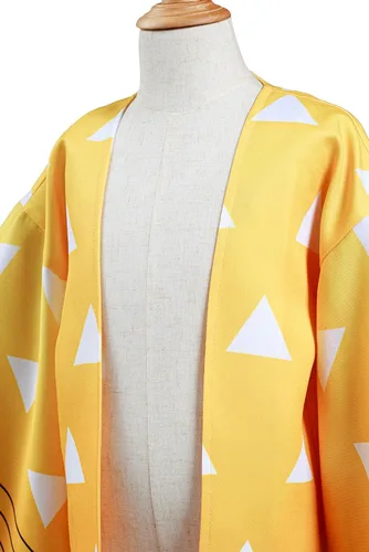 Vista 5 de Seaehey Disfraz de Zenitsu para niños, Kimetsu no Yaiba, Agatsuma Zenitsu, capa para niños, bata para cosplay, kimono, cárdigan, chaqueta, talla XL