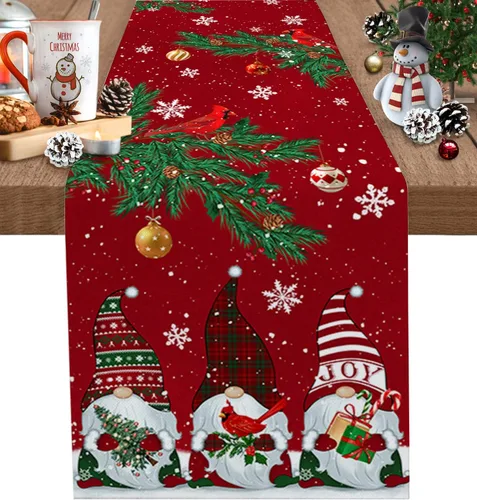 Vista 15 de Juego de 1 mantel individual gris de Navidad, manteles individuales de enanos de invierno y cardenales antideslizantes, manteles individuales