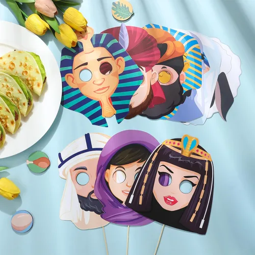 Vista 4 de Blueweenly 30 máscaras de personajes de Pascua, marionetas de palo de pesaj, máscaras de disfraz de Egipto, para festivales, juegos de rol, fiesta