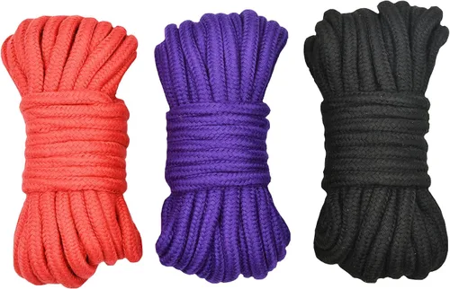 Vista 7 de Maydahui Cuerda larga de algodón de 32 pies (32.8 ft), suave, multiusos, lavable, fuerte, duradera, color rojo, negro y morado